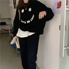 批发韩国加绒卫衣套装女<b class='q'>冬</b>季慵懒风宽松上衣束脚阔腿裤运动休闲两件套