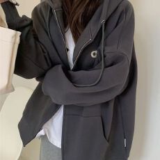批发<b class='q'>韩版</b>鱼鳞<b class='q'>开衫</b>卫衣外套女复古风穿搭宽松慵懒风拉链上衣连帽女ins