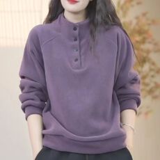 双面德绒秋冬新款保暖半高领卫衣休闲百搭显瘦宽松大码纯色上衣