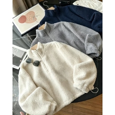 批发秋冬<b class='q'>时尚</b>休闲百搭立领半拉链羊羔毛宽松短款卫衣女新