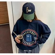 批发韩版薄款 加绒印花套头卫衣女慵懒风长袖上衣<b class='q'>外套</b>