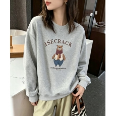 批发<b class='q'>韩版</b>薄款 加绒印花套头卫衣女慵懒风长袖上衣外套