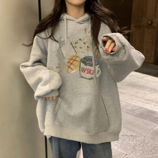 批发秋冬加绒卫衣女韩版潮学生宽松慵懒风长袖ins加厚上衣连帽外套cec