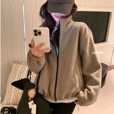 批发2026秋冬新款韩系慵懒摇粒绒立领宽松软糯拉链卫衣女百搭短外套厚
