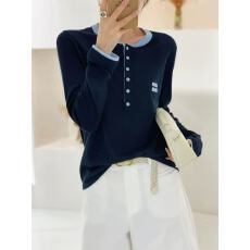 批发欧货<b class='q'>高端</b>时尚休闲美式复古假两件薄款羊毛针织T恤打底衫女2025秋