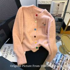 批发<b class='q'>糖果</b><b class='q'>色</b>小马刺绣毛衣外套女秋季慵懒风马海毛上衣软糯彩点针织<b class='q'>开衫</b>