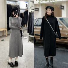 批发高级感半高领长袖打底衫女秋冬2024新款复古针织吊带<b class='q'>连衣裙</b>两件套