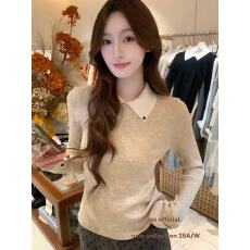 批发AS OFFICIAL2025十三行早秋款自带优等生气场经典拼色<b class='q'>翻领</b>针织衫