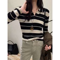 批发十三行2025秋季新款洋气百搭显瘦老钱风条纹套头长袖针织<b class='q'>衫</b>上衣女