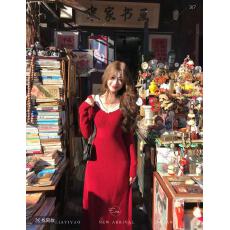 批发EIA一尧还得是姐姐知性气质姐姐V领长袖连衣裙秋冬显瘦遮肉长