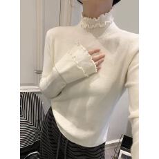 批发木耳边高领百搭针织衫女欧洲站2025装秋冬<b class='q'>新款</b>欧货女装打底小衫潮