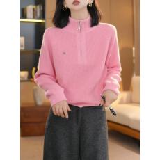 批发江洲JIANGZ 秋冬内搭打底白色华夫格半高领拉链<b class='q'>宽松</b>显瘦针织毛衣