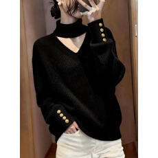 批发挂脖V领毛衣女士秋冬新款慵懒风软糯内搭减龄<b class='q'>宽松</b>显瘦针织衫上衣