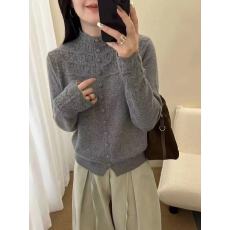 批发半高领<b class='q'>镂空</b>钩花针织开衫女2025新款秋冬显瘦毛衣外套独特别致上衣