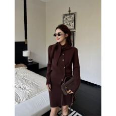 批发君君junjun欧尼套装复古围巾领羊毛针织开衫高腰半身裙两件套