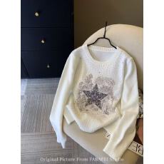 南油高端女装设计感重工烫钻星星针织衫女早春韩风刺绣打底衫外穿