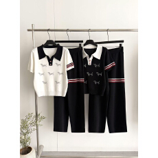 批发2026新款韩版修身休闲百搭圆领长袖女设计感小众显瘦针织套装