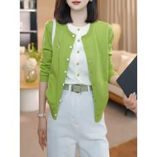 批发绿色拼接假两件长袖针织<b class='q'>开衫</b><b class='q'>女</b>2026年春秋季新款韩系休闲减龄上衣