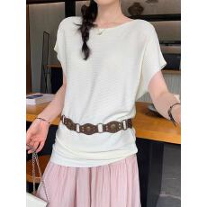 批发法式温柔风白色宽松圆领短袖<b class='q'>针织衫</b>女2026夏季新款独特绝美小上衣