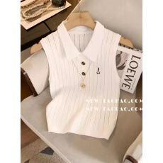 批发撞色图案设计翻领POLO领针织衫2026春夏新款修身显瘦无袖背心女