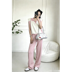 批发高级感时尚运动套装女士2026夏季新款减龄撞色短袖阔腿裤两件套潮