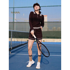 批发学院风运动针织套装女春夏新款户外休闲网球羽毛球上装短裤两件套