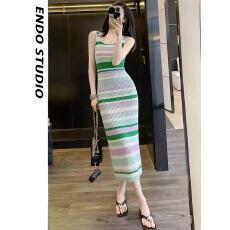 批发显瘦夏女无袖修身条纹针织连衣裙<b class='q'>背心</b>中长裙惊蛰无声杨幂白帆同款