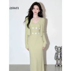 批发颂宋 新款法式修身显瘦设计感吊带裙针织气质长裙开衫套装DT1932