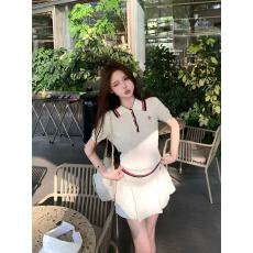 批发羽毛球高尔夫氧气少女组网球系列华夫格针织polo运动短裙两件套装