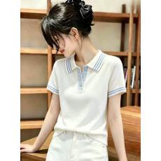 批发深圳南油通勤风polo衫翻领短袖针织T恤女夏新款时尚显瘦正肩上衣