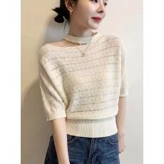 批发挂脖斜肩冰丝薄款短袖T恤女2026新款夏季大码<b class='q'>胖</b><b class='q'>mm</b>显瘦蝙蝠袖上衣