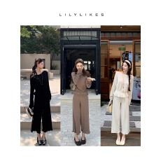 批发LILYLIKES“悠然午后”莱赛尔<b class='q'>亚麻</b>醋酸木耳边系带上衣/九分<b class='q'>裤</b>套装