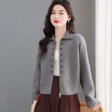 批发翻领羊毛衫女秋冬慵懒风韩版针织上衣<b class='q'>妈妈</b>装条纹毛衣打底衫