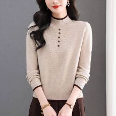 批发半高领毛衣秋冬女<b class='q'>妈妈</b>装内搭加厚保暖羊毛衫时尚短款打底衫