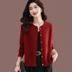 批发女士毛衣<b class='q'>外套</b>春秋2025新款<b class='q'>宽松</b>洋气短款圆领针织开衫春装外搭上衣