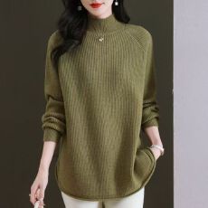 批发半高领羊毛衫女秋冬2025新款毛衣宽松<b class='q'>中长款</b>大码加厚遮肚子<b class='q'>打底衫</b>