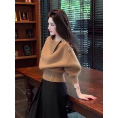 批发轻熟御姐穿搭软糯秋冬毛衣高级感气质独特漂亮收腰短款针织衫上衣