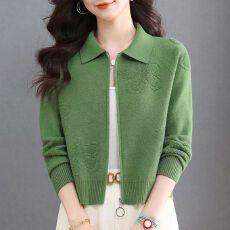 批发短款毛衣开衫女早春装气质外搭上衣翻领羊毛针织<b class='q'>外套</b>