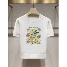 批发2026早秋新款迪家字母重工万针刺绣针织短袖圆领套头宽松百搭毛衣