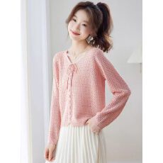 批发v领毛衣女春装2026新款洋气可外穿<b class='q'>短款</b>系带羊毛针织打底衫配裙子