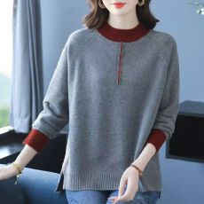批发中年妈妈秋冬毛衣女<b class='q'>中长款</b>显瘦遮肚子羊毛衫厚上衣拼色内搭打底衫