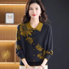 批发新款翻领针织<b class='q'>开衫</b>女大码妈妈装洋气<b class='q'>外</b><b class='q'>搭</b>披肩上衣宽松毛衣外套