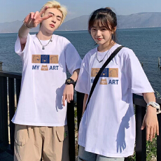 批发<b class='q'>短袖</b>圆领个性宽松小众夏季网红T恤女学生体恤显瘦印花纯棉美式ins