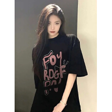 批发夏季2025T恤上衣时尚潮牌<b class='q'>短袖</b>女百搭半袖宽松圆领纯棉新款落肩ins