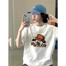 批发T恤时尚夏季纯棉网红<b class='q'>短袖</b>女大版新款夏装宽松上衣圆领2025休闲ins