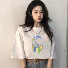 批发T恤女宽松新款<b class='q'>夏装</b>2025短袖个性纯棉夏季美式学生落肩潮牌休闲ins