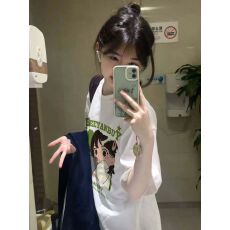 批发T恤女上衣新款个性宽松版夏季短袖韩国<b class='q'>夏装</b>印花半袖百搭纯棉落肩