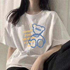 批发夏季宽松<b class='q'>短袖</b>显瘦T恤女潮流百搭落肩韩国纯棉新款网红时尚学生ins