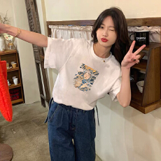 批发宽松纯棉<b class='q'>夏装</b>休闲超火百搭学生韩国体恤小众T恤短袖女印花夏季ins