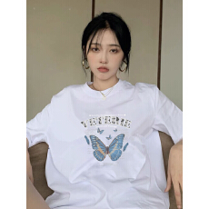 批发宽松小众圆领短袖新款<b class='q'>夏装</b>落肩T恤女夏季休闲显瘦网红纯棉爆款ins